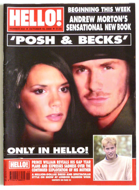HELLO! Magazine Issue 632 David & Victoria Beckham, Paula Yates, Prince William, Ronnie Wood, Flavio Briatore (Oct 10, 2000)