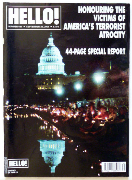 HELLO! Magazine Issue 681 9/11 Tribute, Prince William, Jennifer Aniston & Brad Pitt (Sept 25, 2001)