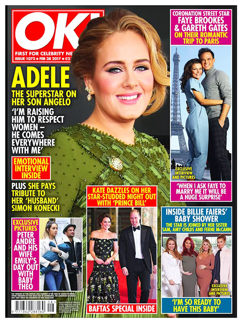 OK! Magazine Issue 1072 Adele, Gareth Gates, Faye Brookes, William & Kate (28 Feb 2017)