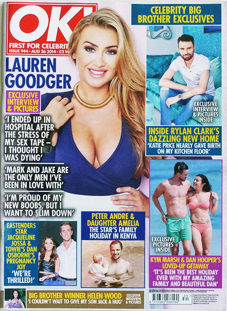 OK! Magazine Issue 944 Lauren Goodger, Kym Marsh & Dan Hooper, Rylan Clark (Aug 26, 2014)