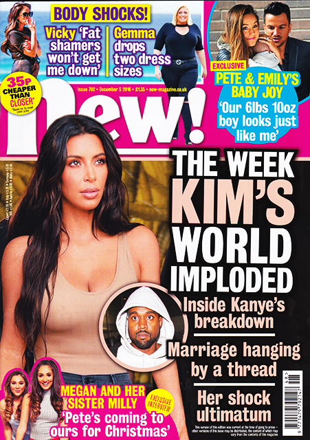 New! Magazine Issue 702 Kim Kardashian, Jordan, Megan McKenna (December 5, 2016)