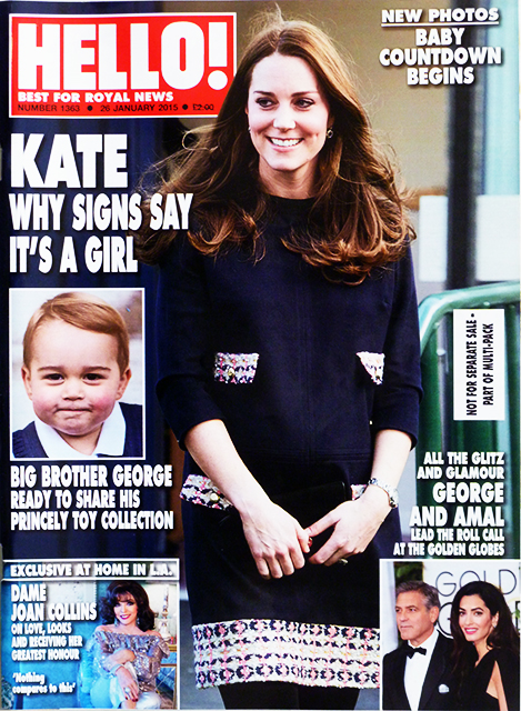 HELLO! Magazine Issue 1363 Kate Duchess of Cambridge, Golden Globes (26 January 2015)