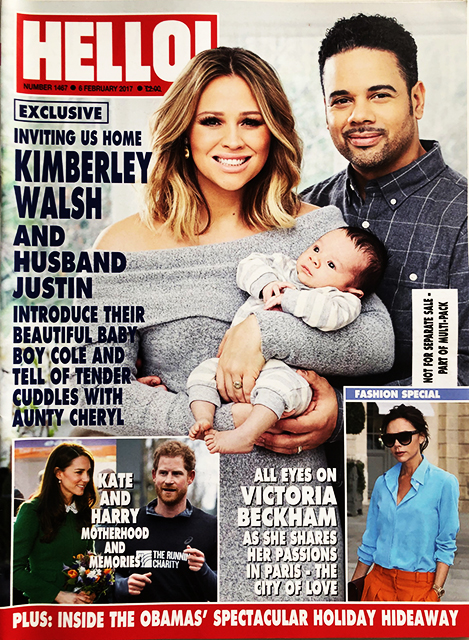 HELLO! Magazine Issue 1467 Kimberley Walsh & Justin, Chemmy Alcott & Dougie (6 February 2017)