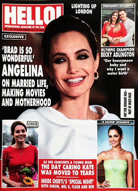 HELLO! Magazine Issue 1357 Angelina Jolie, Pixie Lott, Claudio Del Vecchio (8 December 2014)